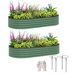 Set Of 2 Raised Beds For Garden W/ Metal Plant Stakes | Green