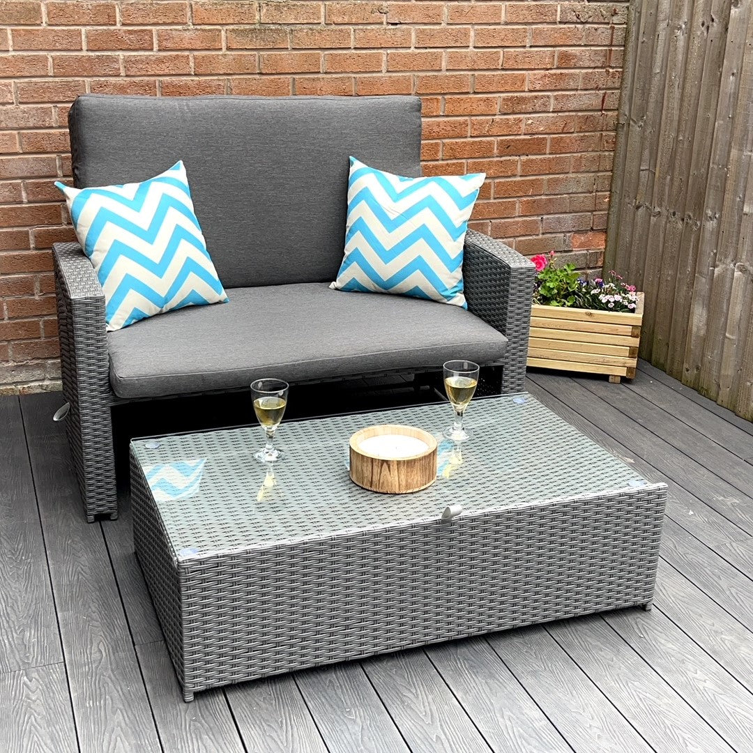 Oasis 2 Seater Outdoor Rattan Sofa & Daybed For Garden Patio Relaxation | Grey