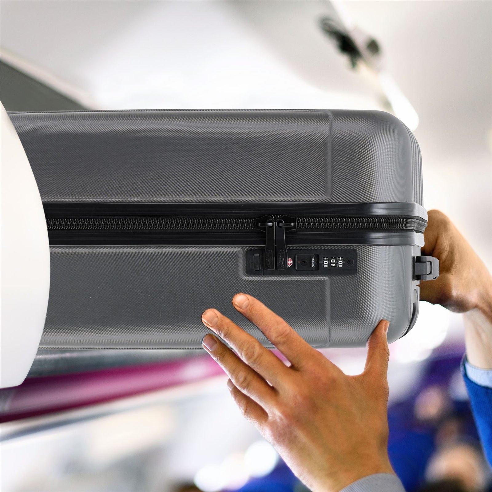 56x45x25cm Large Cabin Carry On Case - Overhead Luggage Suitcase - 4 Spinner Wheels - Abs Hard Shell Cabin Bag | Cabin | Anthracite