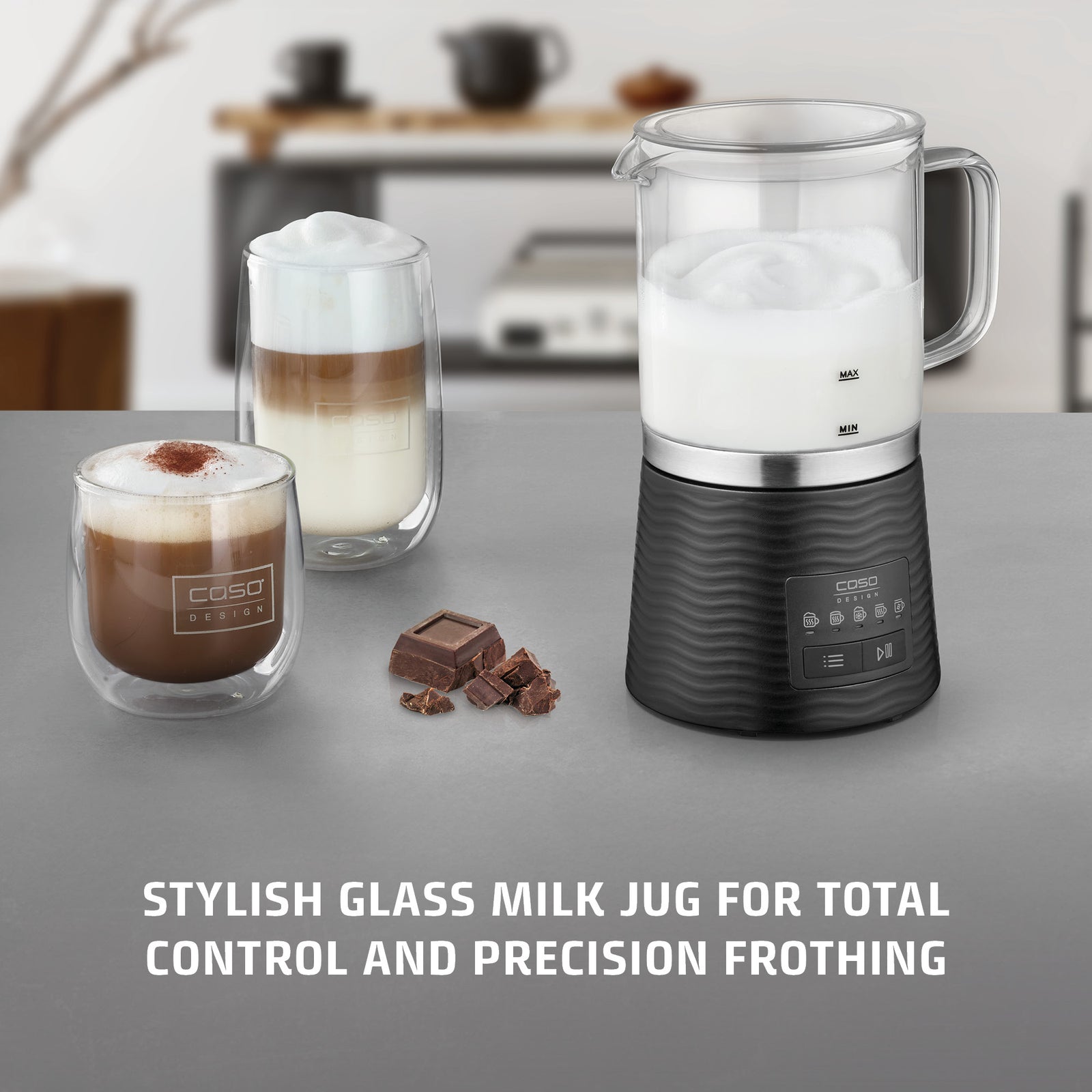CASO Design Cappulatte Electric Milk Frother With 5 Functions, Hot Chocolate Maker With Glass Jug - 400ml Capacity