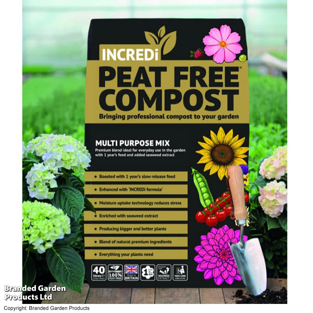 Incredi Peatfree Premium Multi-purpose Compost - 40 Litre Bag + 120g Incredibloom
