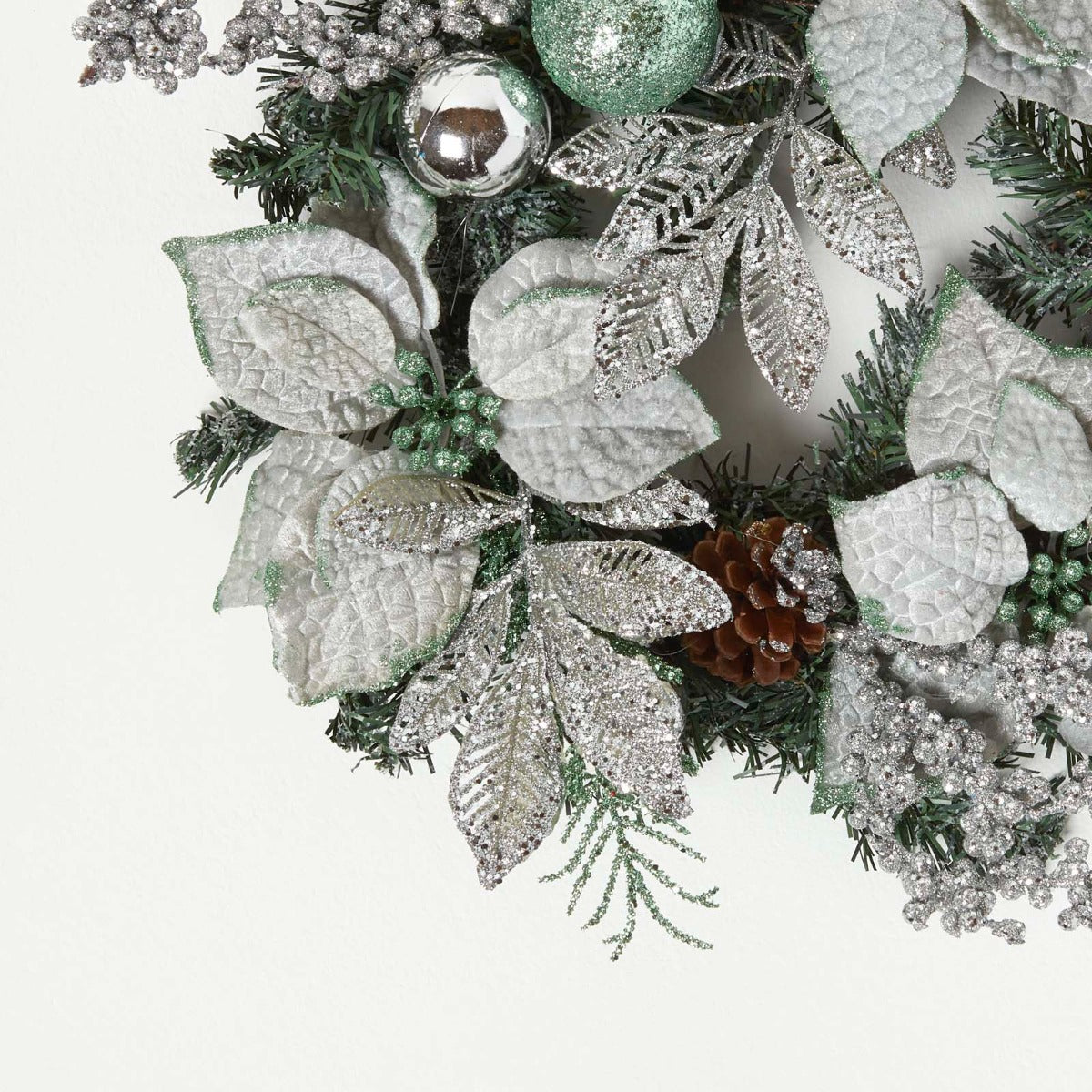 HOMESCAPES Mint Green & Silver Christmas Wreath