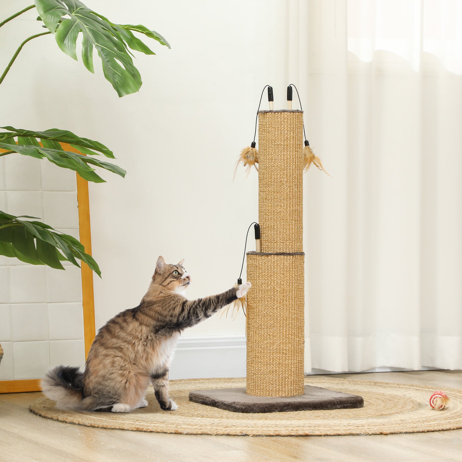 78cm Tall Cat Scratching Post With 3 Toy Feathers | Brown