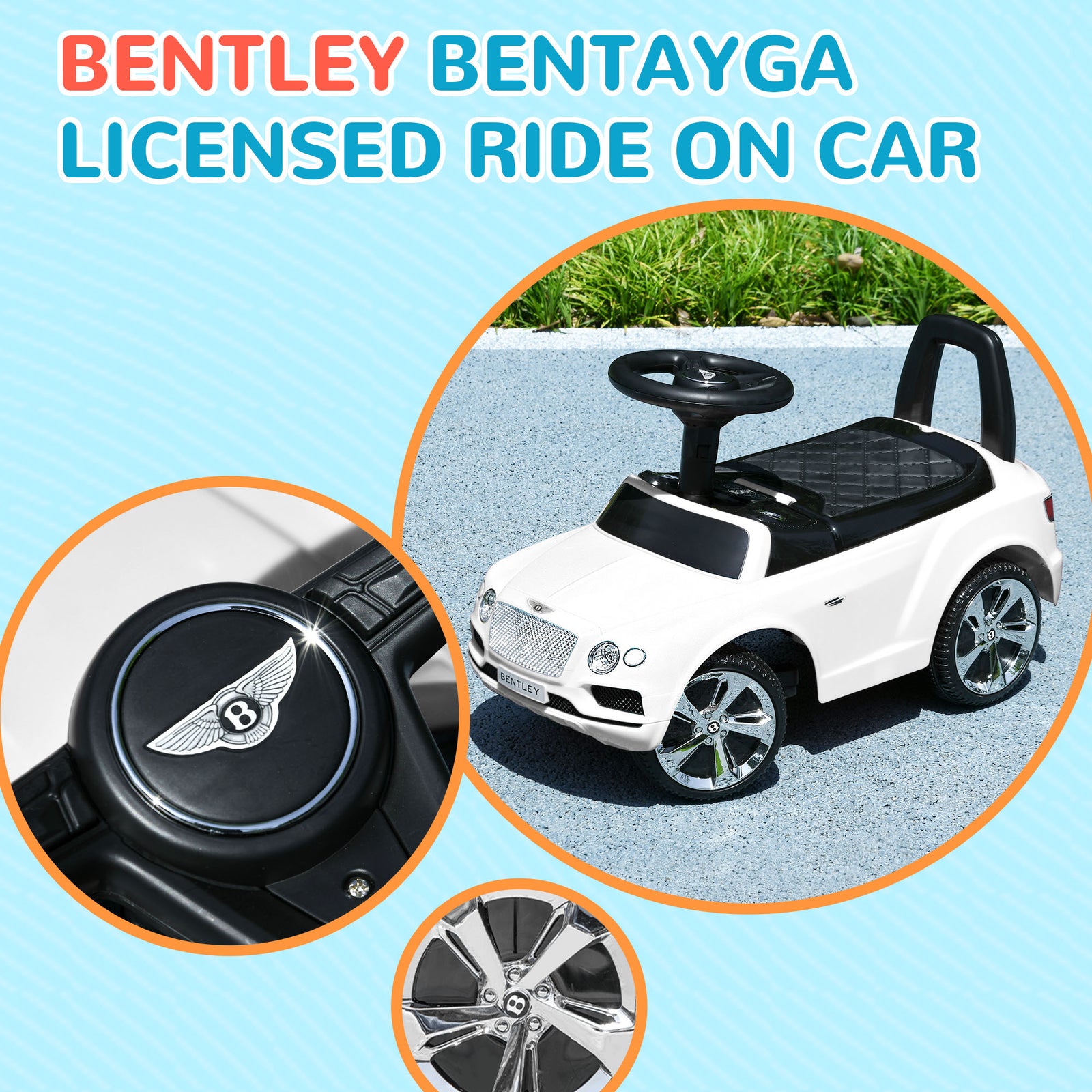 Bentley Licensed Ride On Car, Foot To Floor W/ Music Horn | White