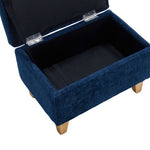 Chenille Upholstered Storage Ottoman Compact Footstool With Hidden Storage | Small | Blue