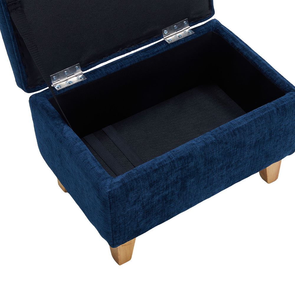 Chenille Upholstered Storage Ottoman Compact Footstool With Hidden Storage | Small | Blue