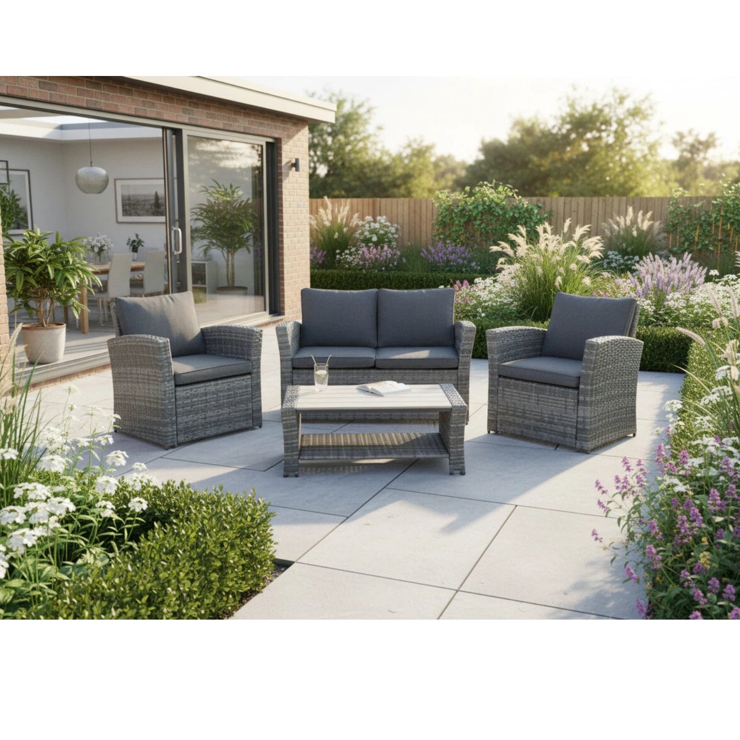 Wilmslow 4-seater Rattan Sofa Lounge Set For Outdoor Comfort | Grey