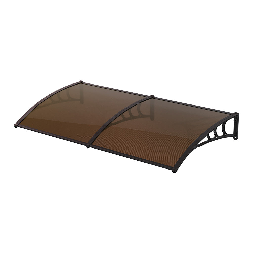 1-2.7m Curved Outdoor Door Window Awning Canopy - Transparent Brown PET Plastic Elegant Sun Rain Cover | Large | Brown