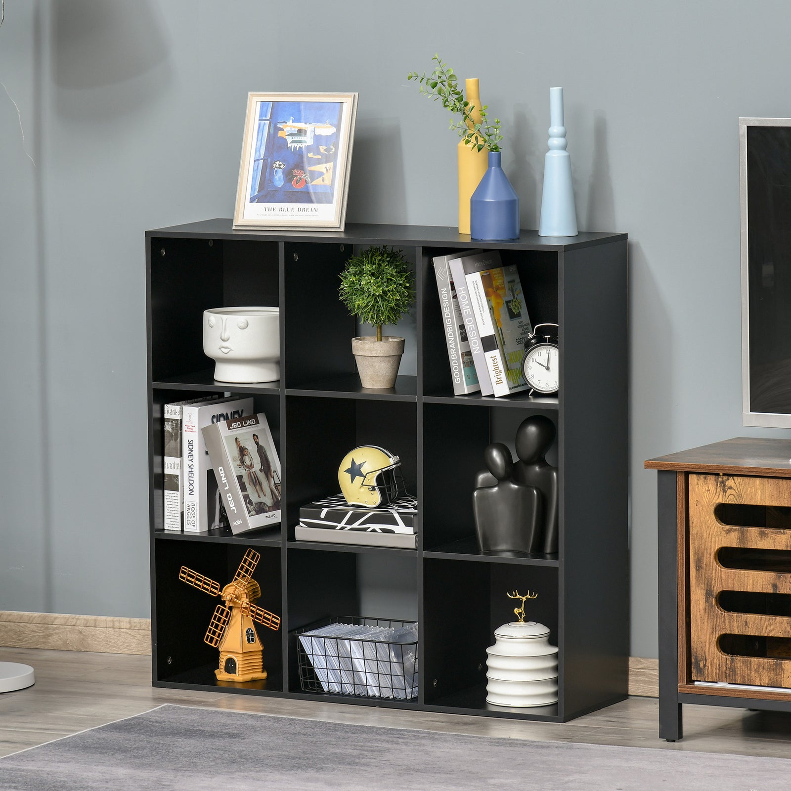 9 Cube Storage Cabinet Bookcase Bookshelf Home Office Shelf | One Size | Black