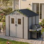 Breeins 8x6ft Plastic Garden Storage Shed With Secure Lockable Door