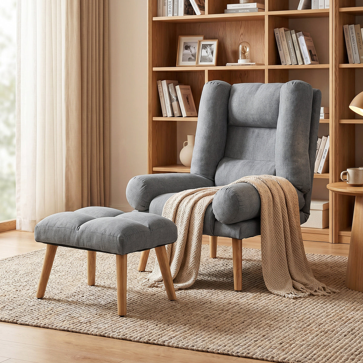 Recliner With Footstool, Reclining Chair With Adjustable Back | Grey