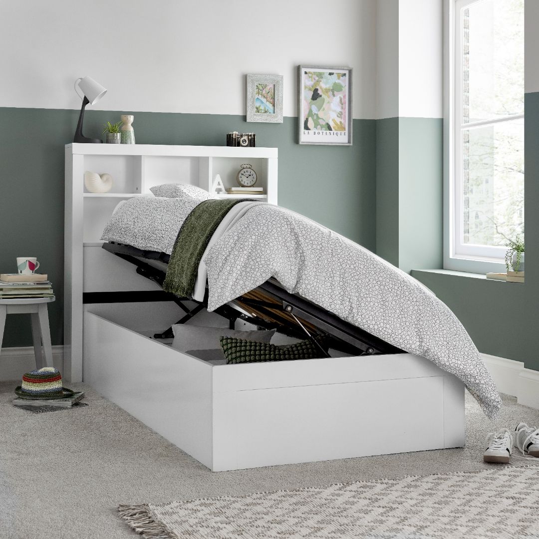 Oscar Wooden Bookcase Ottoman Storage Bed | Single | White