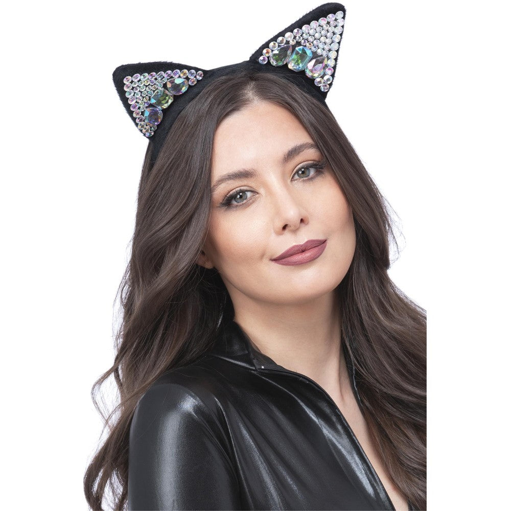 Jewelled Black Cat Ear Headband