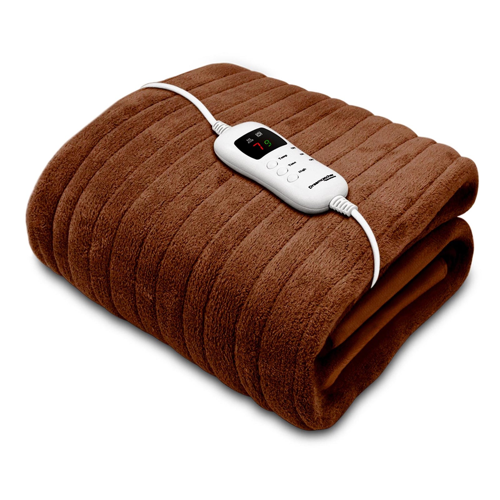 Deluxe Electric Throw Heated Double Over Blanket Soft Fleece  9 Heat & 12 Timer Settings | L | Brown