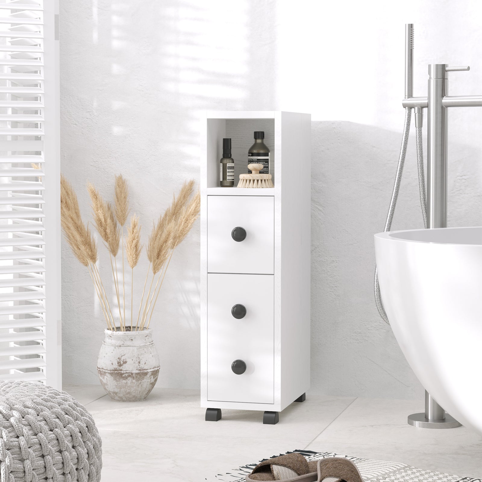 Slimline Bathroom Storage W/ 2 Drawers Wheels