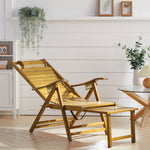 Bamboo Foldable Recliner Lounge Chair With Retractable Footrest | Light Brown