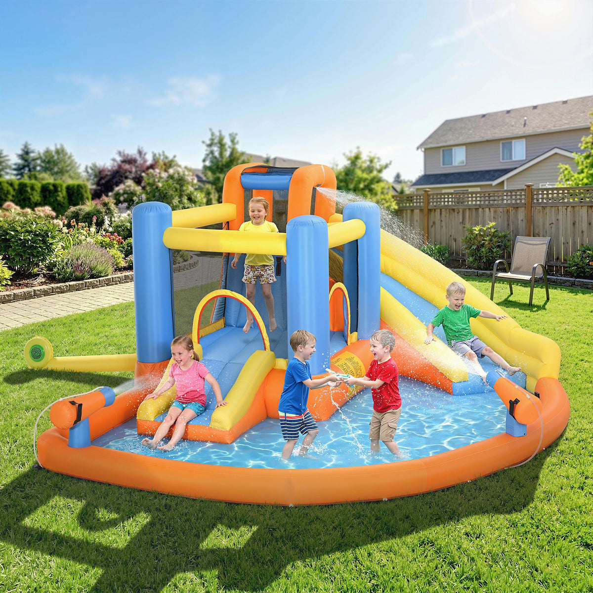 AIYAPLAY 5 In 1 Inflatable Bouncy Castle For Children With Dual Slides