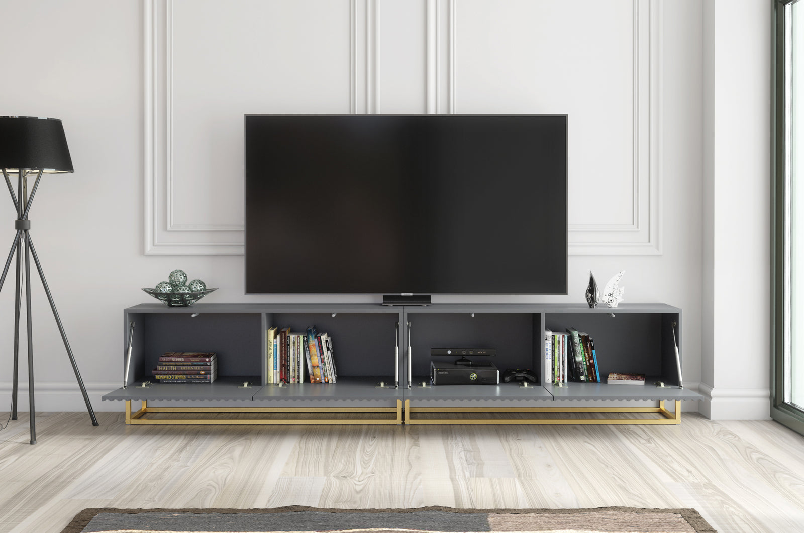 Ripple Duo Tv Unit 200cm - Fluted Design | Dark Grey