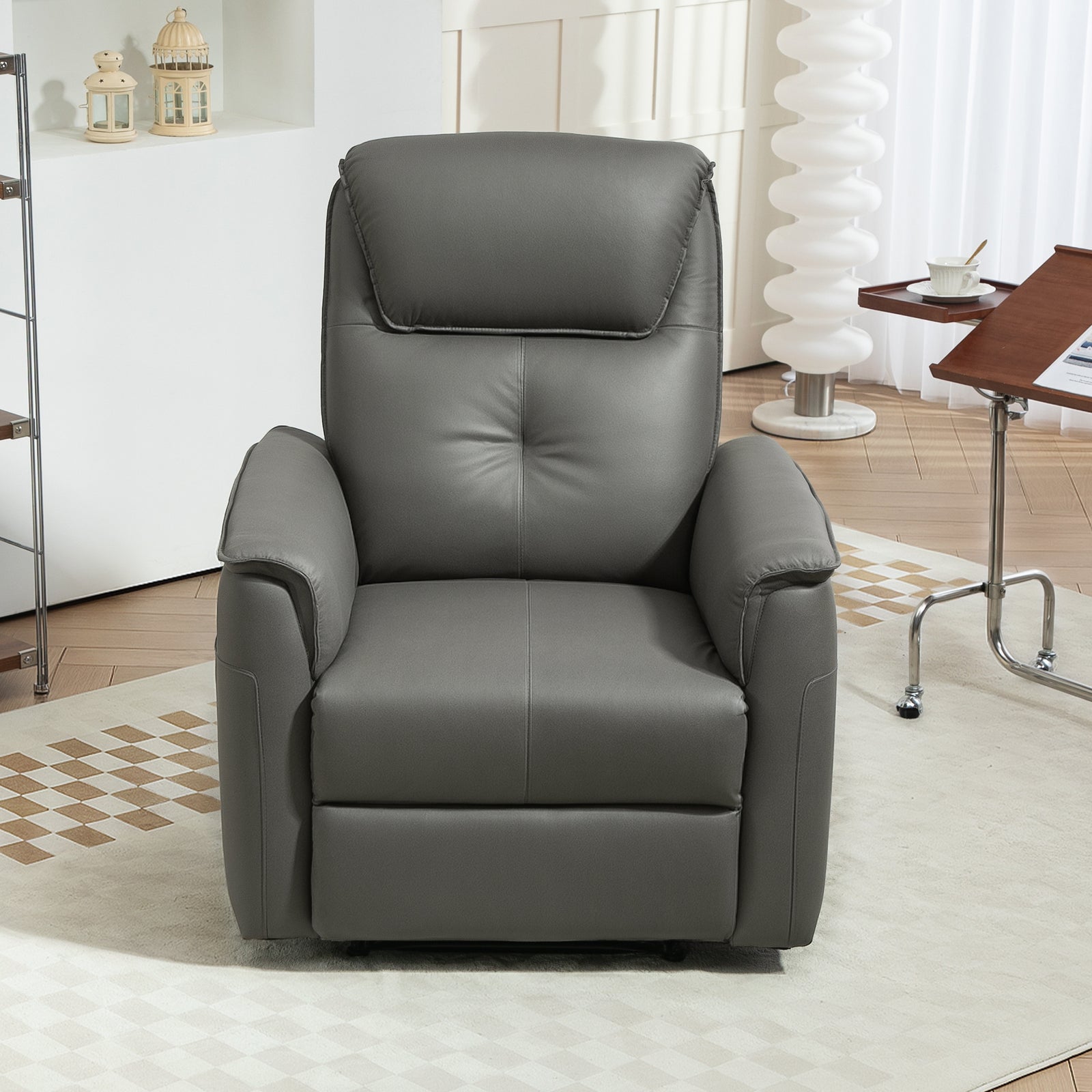 Recliner Armchair With Spring Cushion Adjustable Leg Rest