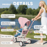 5 In 1 Foldable Kids Trike, Toddler Tricycle For 1-3 Years | Pink