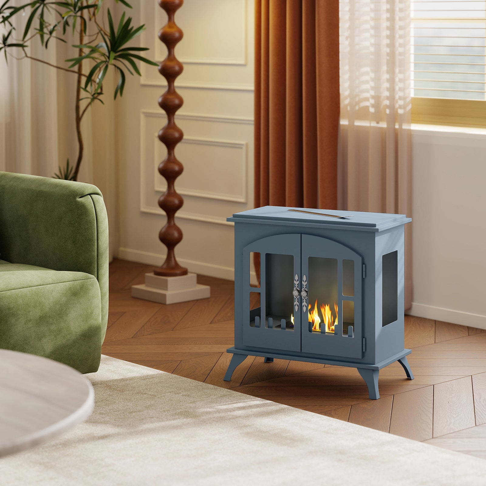 Ethanol Fireplace Stove Freestanding Bioethanol Fire, 0.9l Tank | Grey
