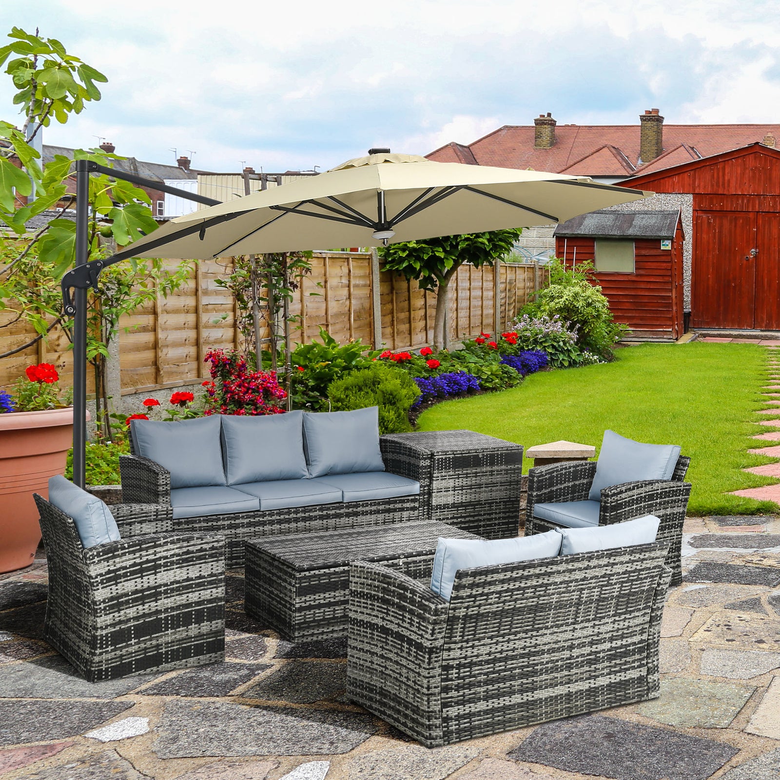 6 Pcs Patio Rattan Sofa Set Conversation Furniture | Gray