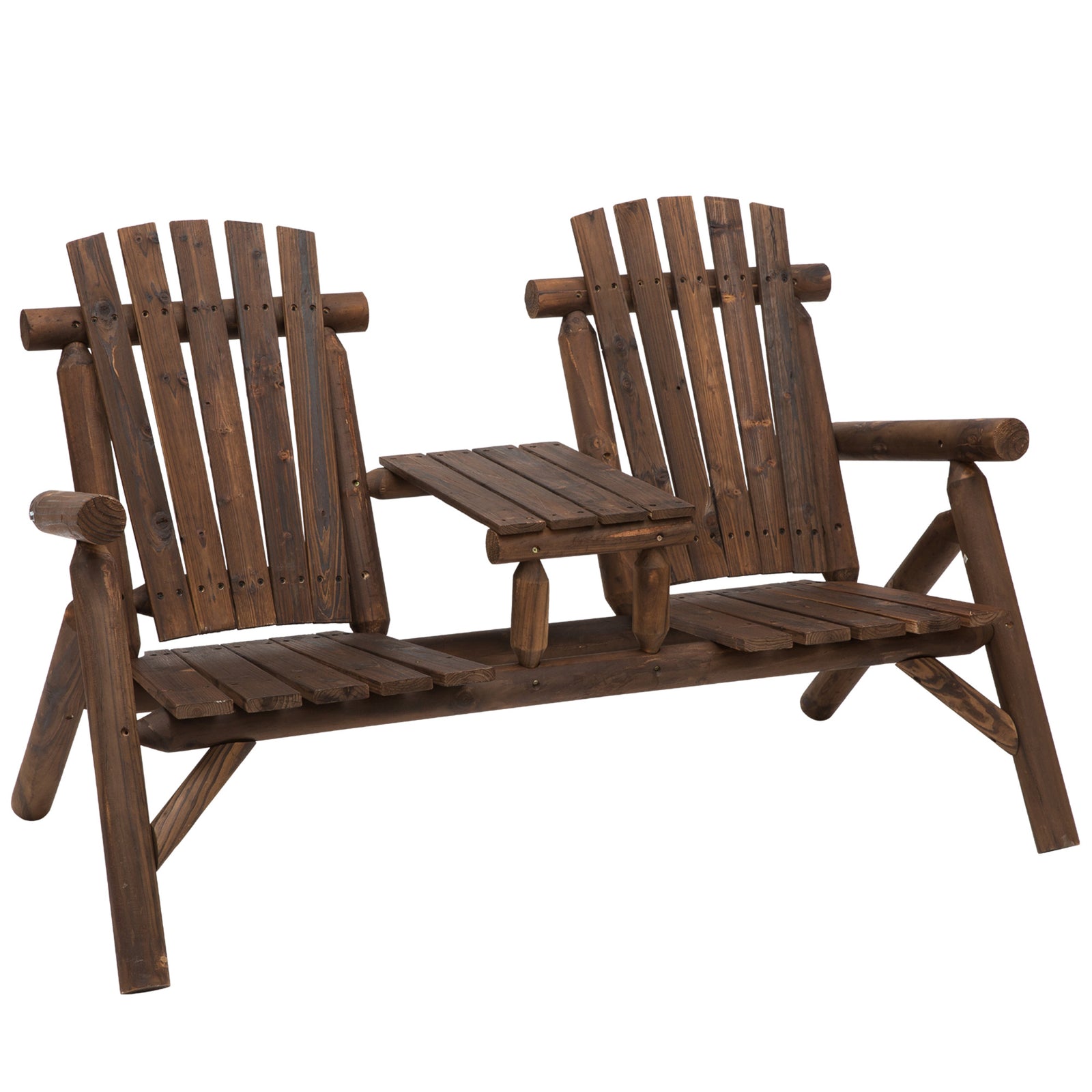 Wood Patio Chair Loveseat 2 Seats With Center Coffee Table