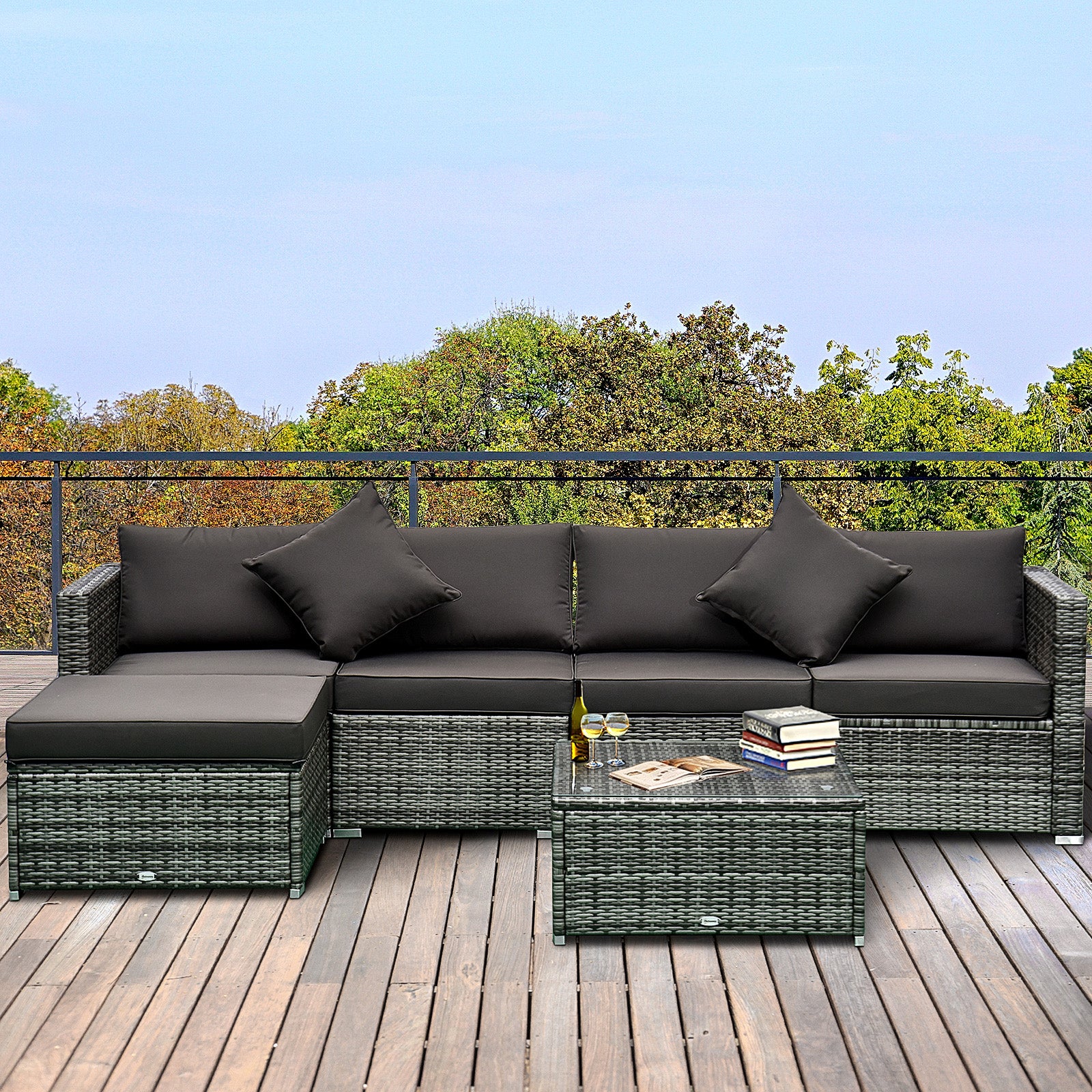6 Pieces Rattan Furniture Set Garden Sofa Conservatory | Gray