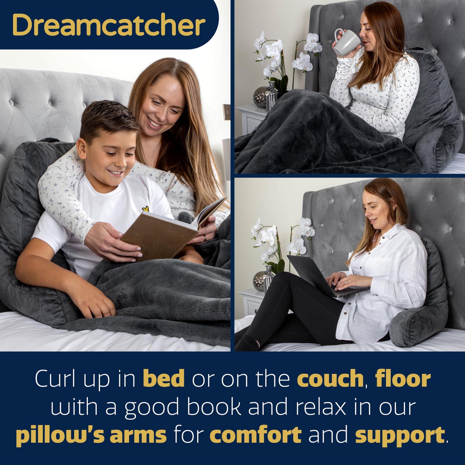 Large Reading Pillow, Shredded Memory Foam Cuddle Cuddle Cushion Backrest, Arm Support ,washable Velvet Cover | L | Grey