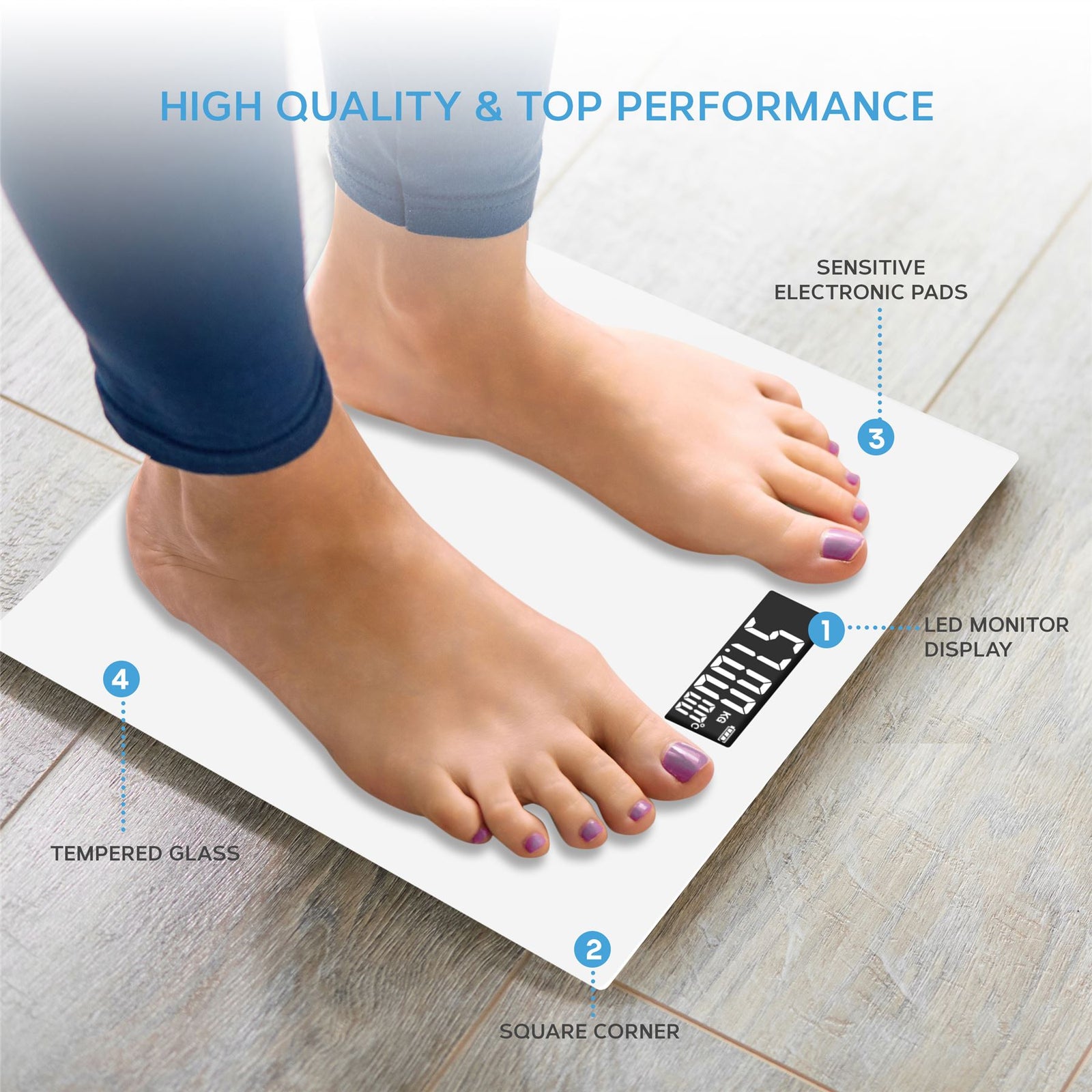 Digital Weighing Bathroom Scale Lcd Display, Automatic On/off | White
