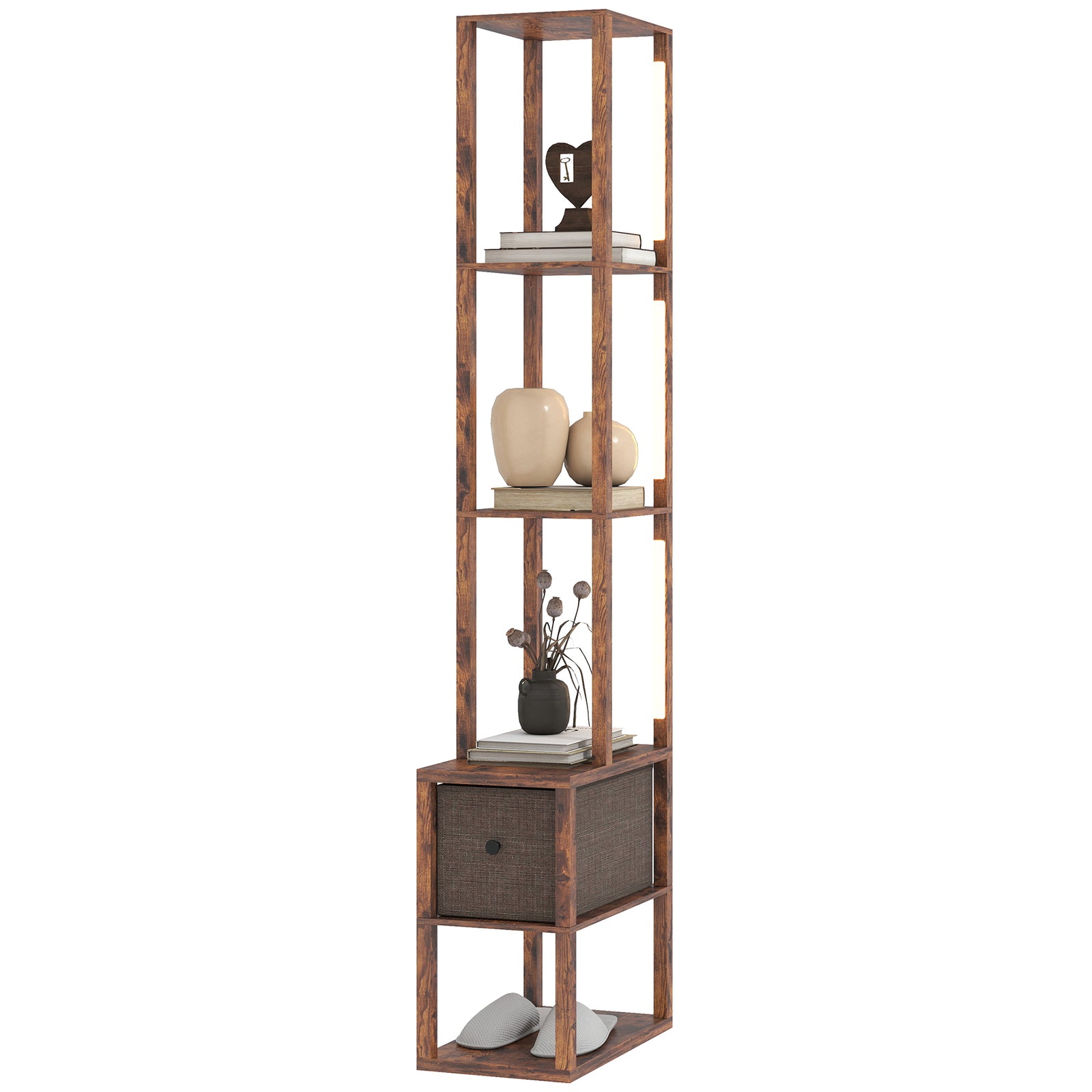 Floor Lamp With Shelves, Led Standing Lamp With Fabric Drawer | Brown