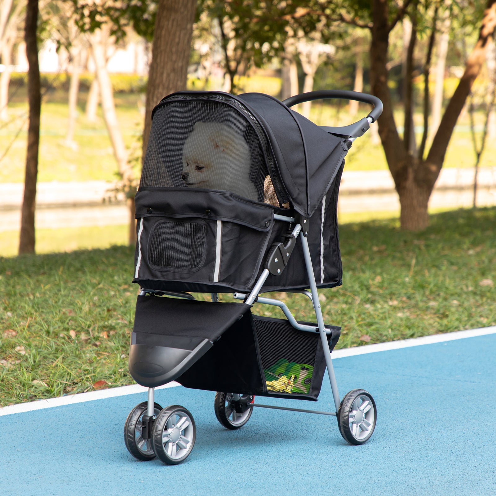 Pet Stroller Pushchair Carrier For Cat Puppy With 3 Wheels | Black