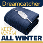 Deluxe Electric Throw Heated Double Over Blanket Soft Fleece  9 Heat & 12 Timer Settings | L | Navy Blue