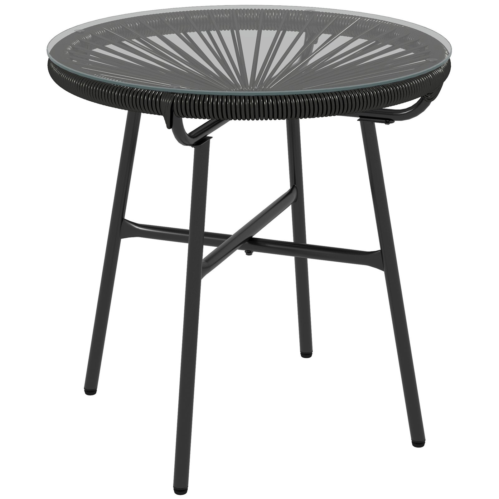 Rattan Side Table W/ Tempered Glass Tabletop