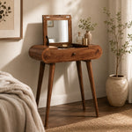 Solid Wood Mini Honey Caramel Dressing Table With Foldable Mirror
