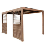 Wood Effect Aluminium Pergola With Led Lights & 2 X Side Panels | 4m x 3m | Brown