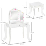 Makeup Dressing Table Set With Tri-folding Mirror And Drawer | White