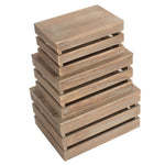 Oak Effect Slatted Lidded Wooden Storage Box | Set-of-3 | Brown