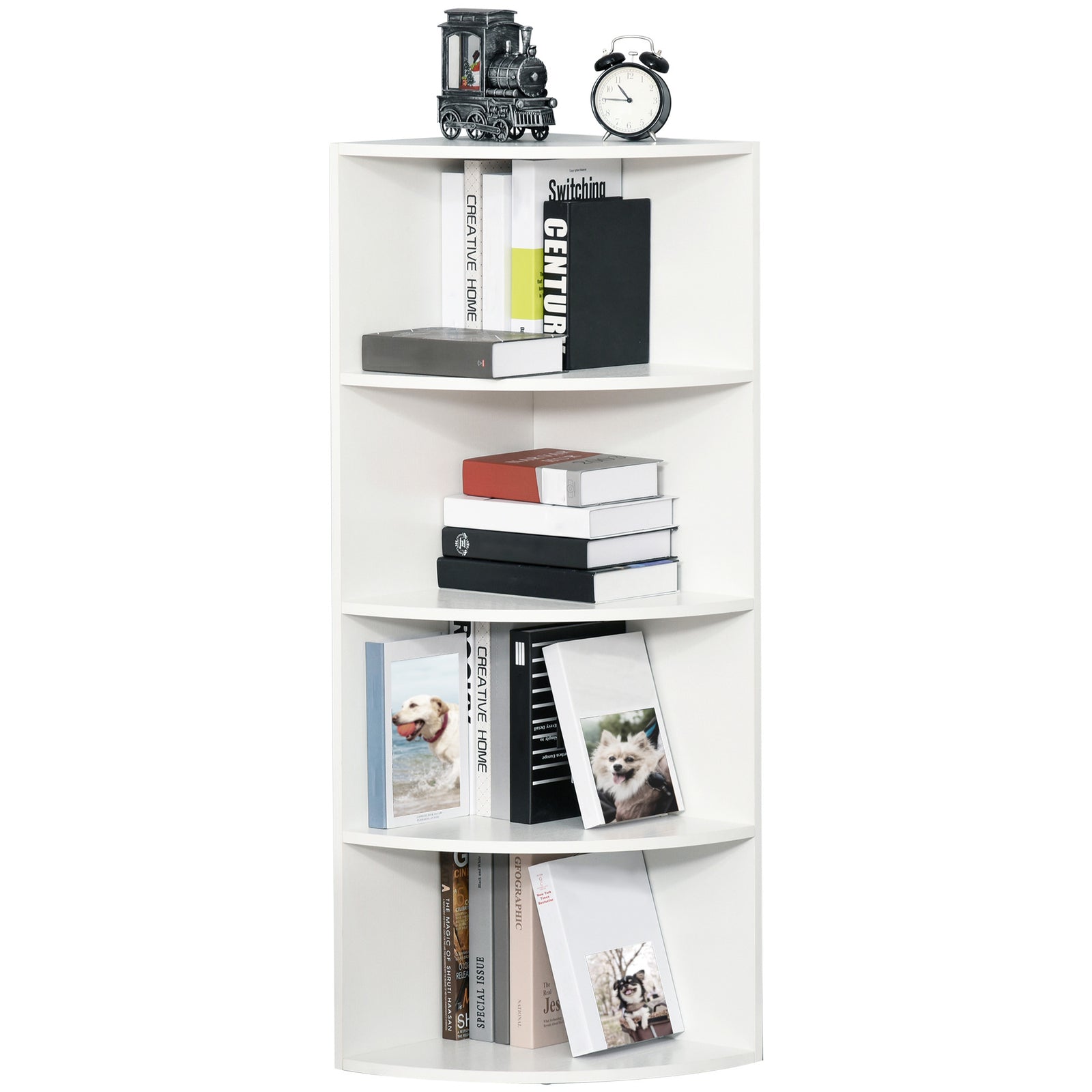 4 Tier Wood Corner Shelf  Unit Freestanding Fan Bookshelf | One Size | White