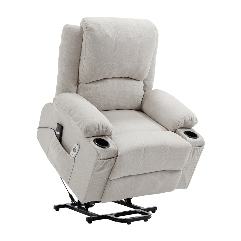 Cream Electric Recliner Chair Single-seat Sofa With Heating & Massage Function