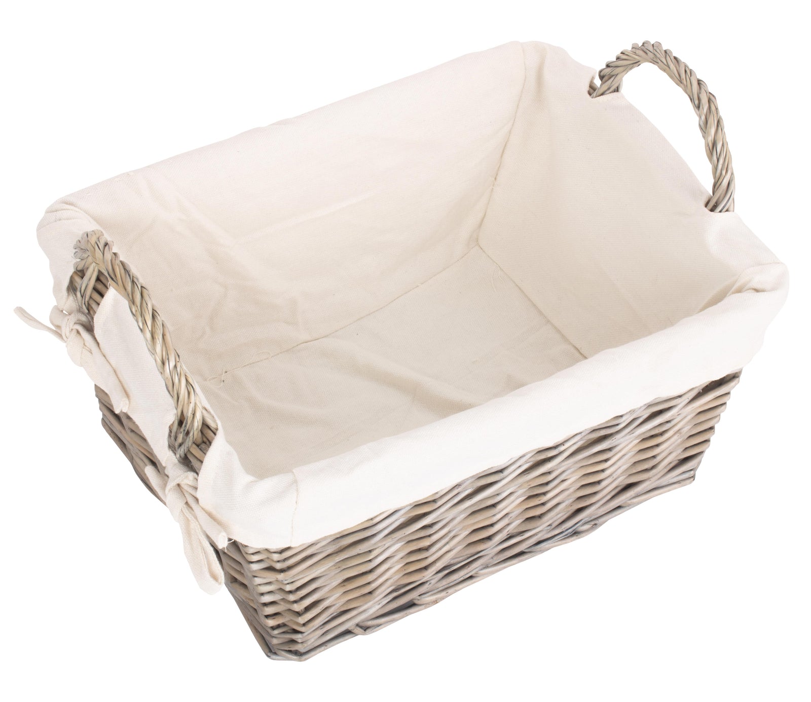 Wicker Antique Wash Handled Lined Storage Basket | Large | White