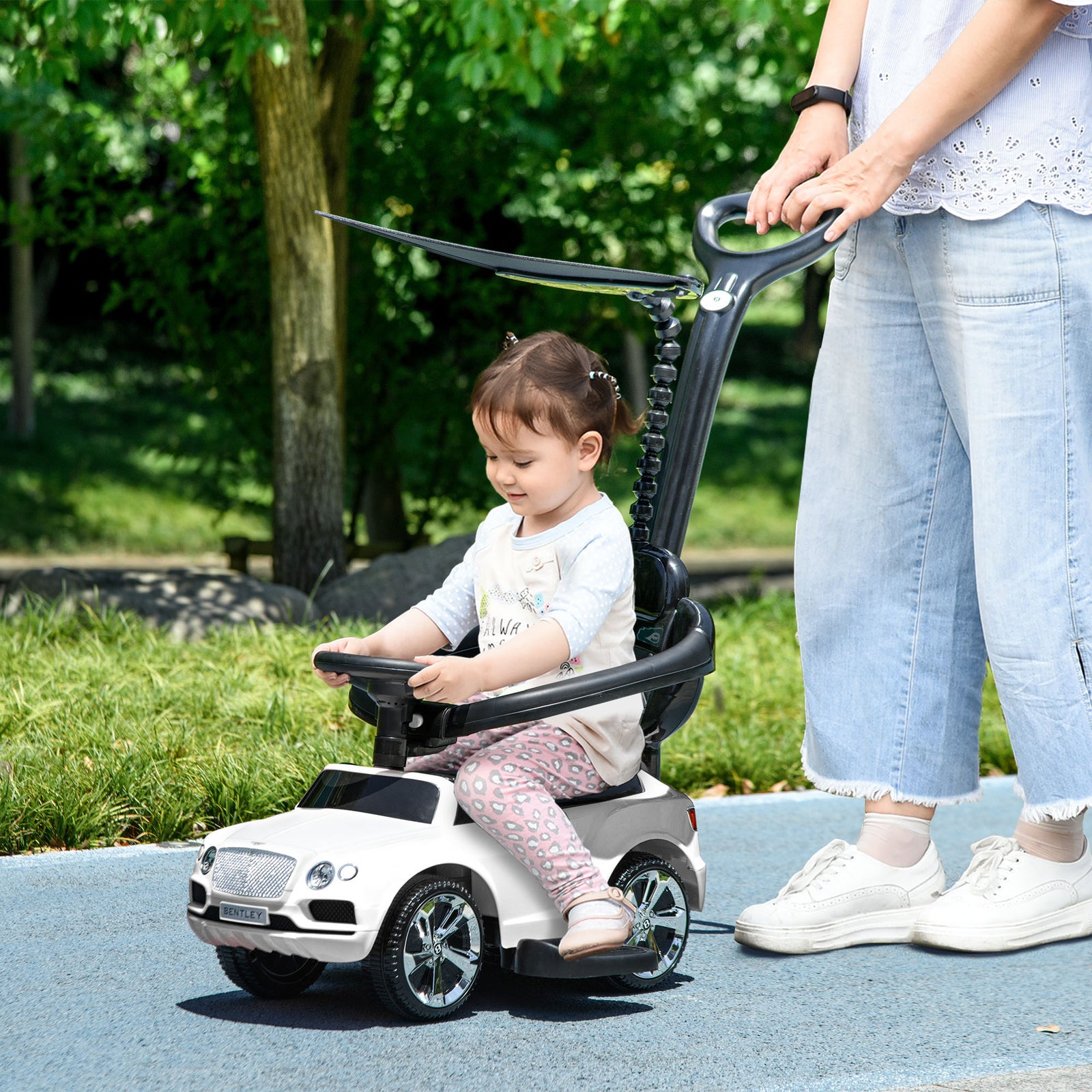 Bentley Bentayga Licensed Baby Push Car W/ Under Seat Storage | White