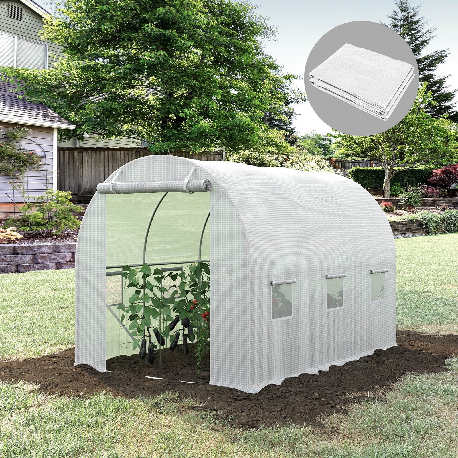 Plant Nursery Cover With Zipper Door - White