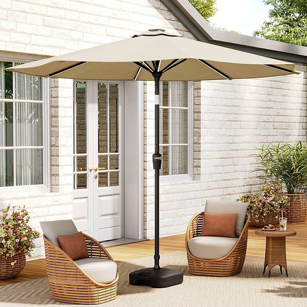 3m Solar Led Patio Umbrella, Outdoor Parasol With 16 Led Tubes, Crank Lift & Push Button Tilt With Fillable Base | One Size | Beige