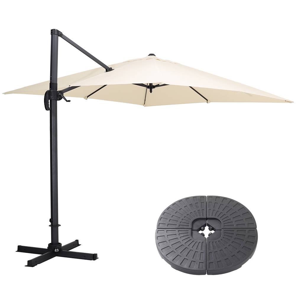 Large Square Patio Parasol With Durable Polyester Canopy, Pa Waterproof Coating, Adjustable Height, 360° Foot Pedal Rotation With Cross Base & Round Base | One Size | Beige