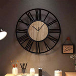 Metal Wood Decorative Wall Clock With Roman Numerals