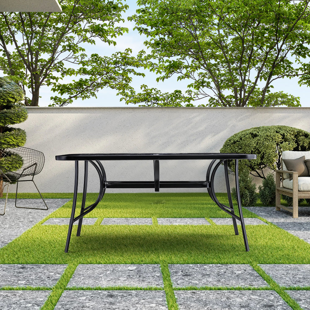 Rectangular Garden Tempered Glass Black Marble Coffee Table - 120w X 80d X 72h Cm