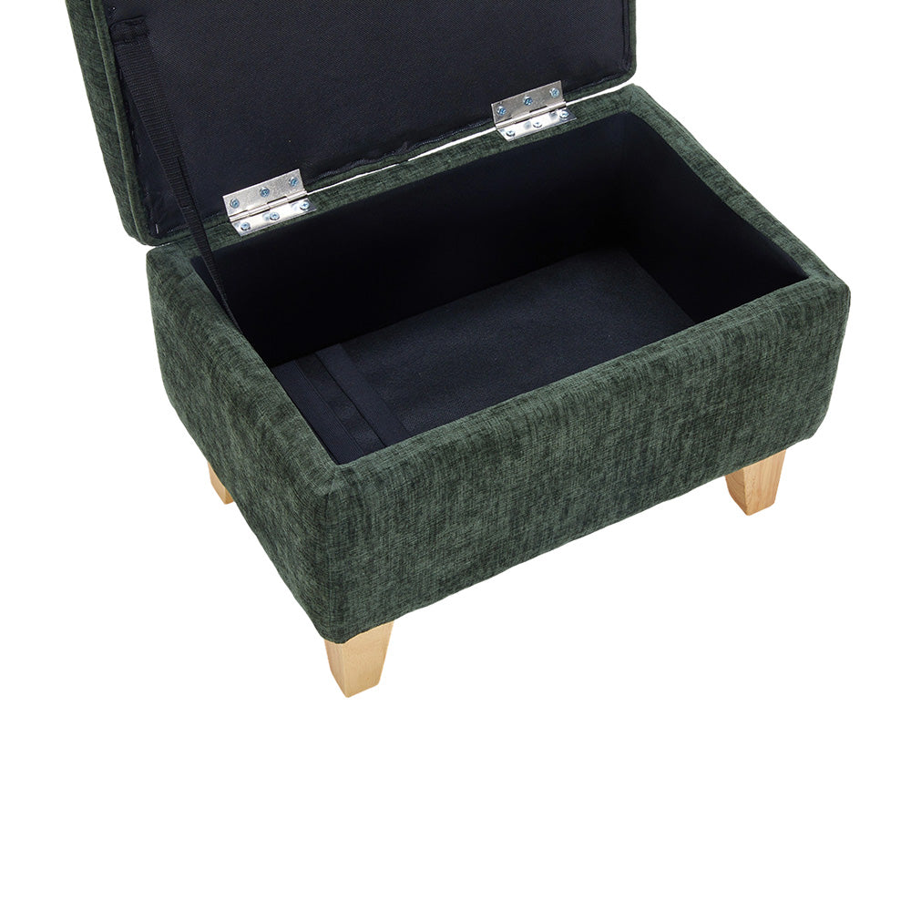 Chenille Upholstered Storage Ottoman Compact Footstool With Hidden Storage | Small | Green