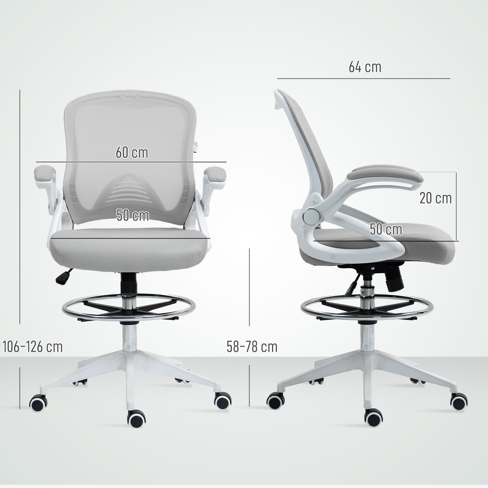 Office Stool, Swivel Adjustable | Light Grey