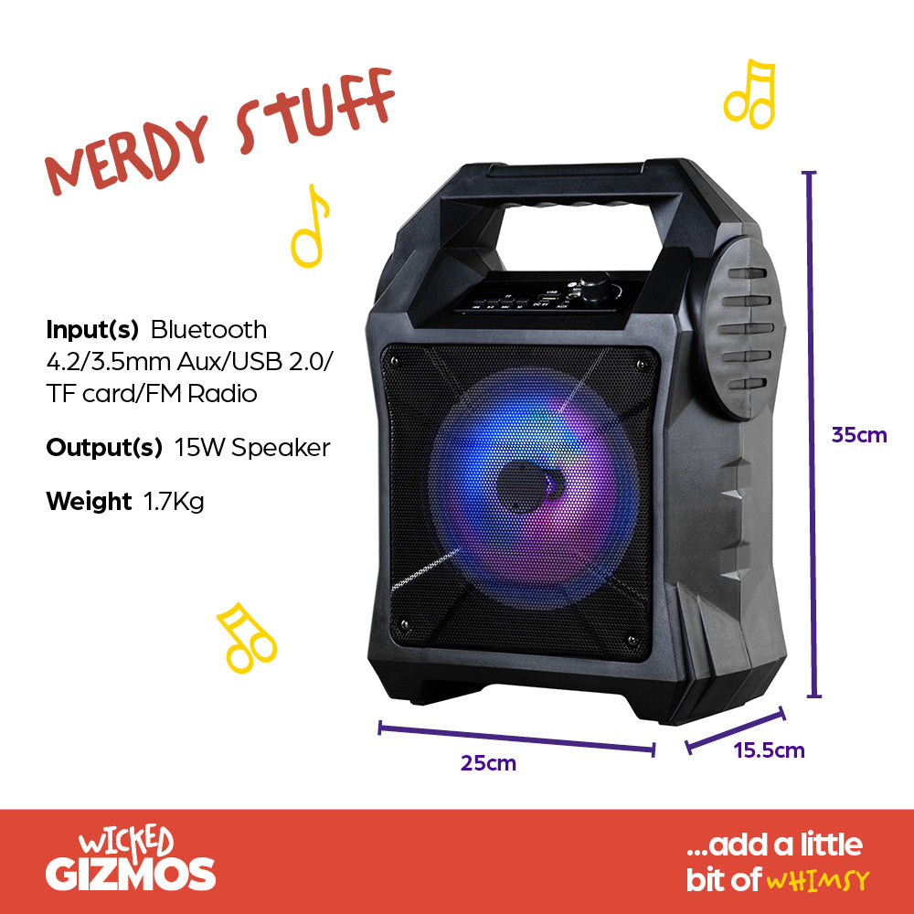 Wicked Gizmos Karaoke Boombox Portable Speaker With Mic Led Lights Bluetooth